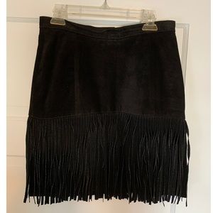Vintage Black Suede Fringe Mini Skirt